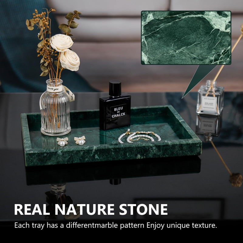 Zilukar Real Natural Marble Tray for Bathroom  Vanity  Kitchen and Desktop  Rectangle Genuine Marble Stone Tray for Jewelry  Cosmetics  Candles  Lotion  Perfume and Home Decor - Image 4